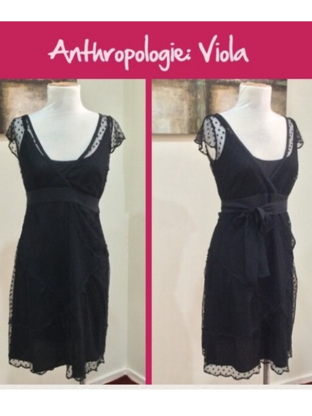 Anthropologie Black Dotted Net Dress Ny Viola